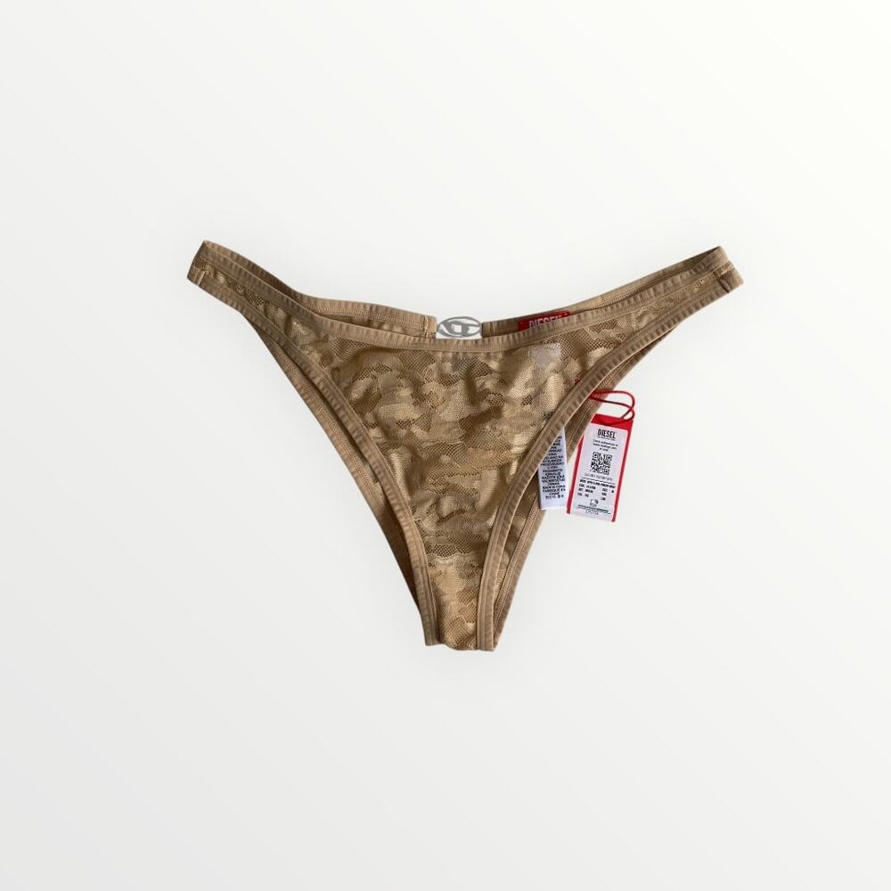 NWT DIESEL Tan Camo Lace Thong Bikini Underwear Y2K Designer Size M